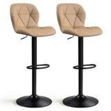 Set of 2 Upholstered Swivel Bar Stools with Adjustable Height and Curved Backs