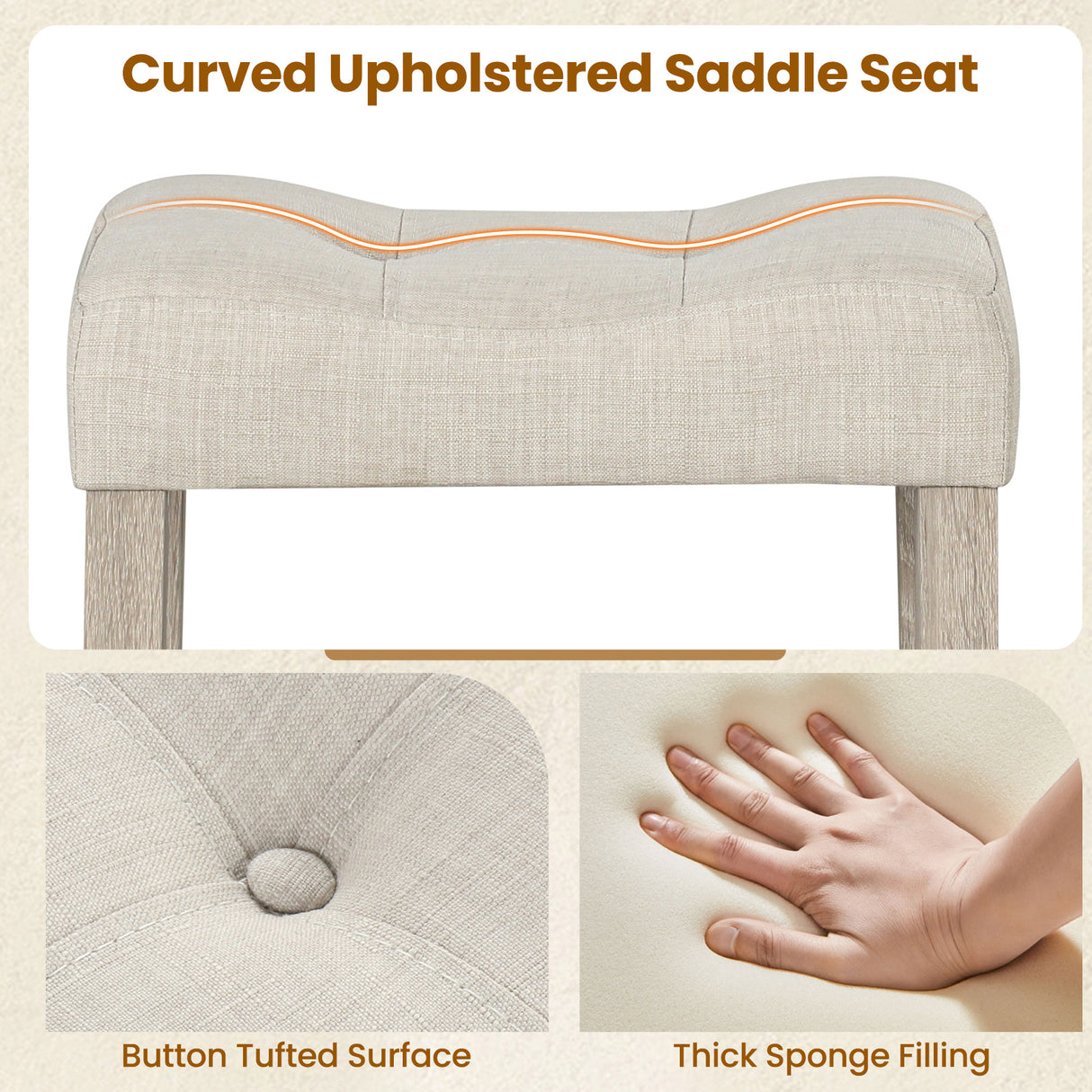 Set of 4 Upholstered Counter Height Bar Stool with Curved Saddle-Seat