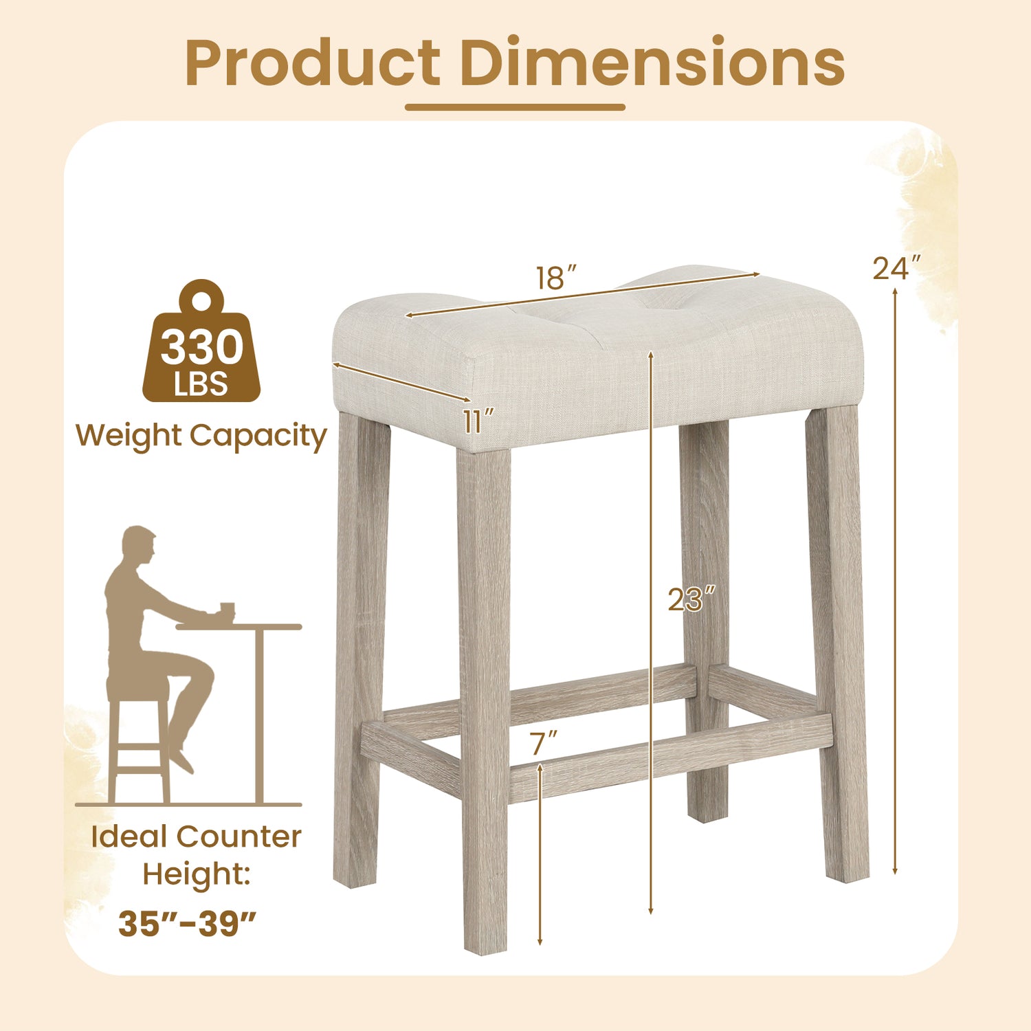 Set of 4 Upholstered Counter Height Bar Stool with Curved Saddle-Seat