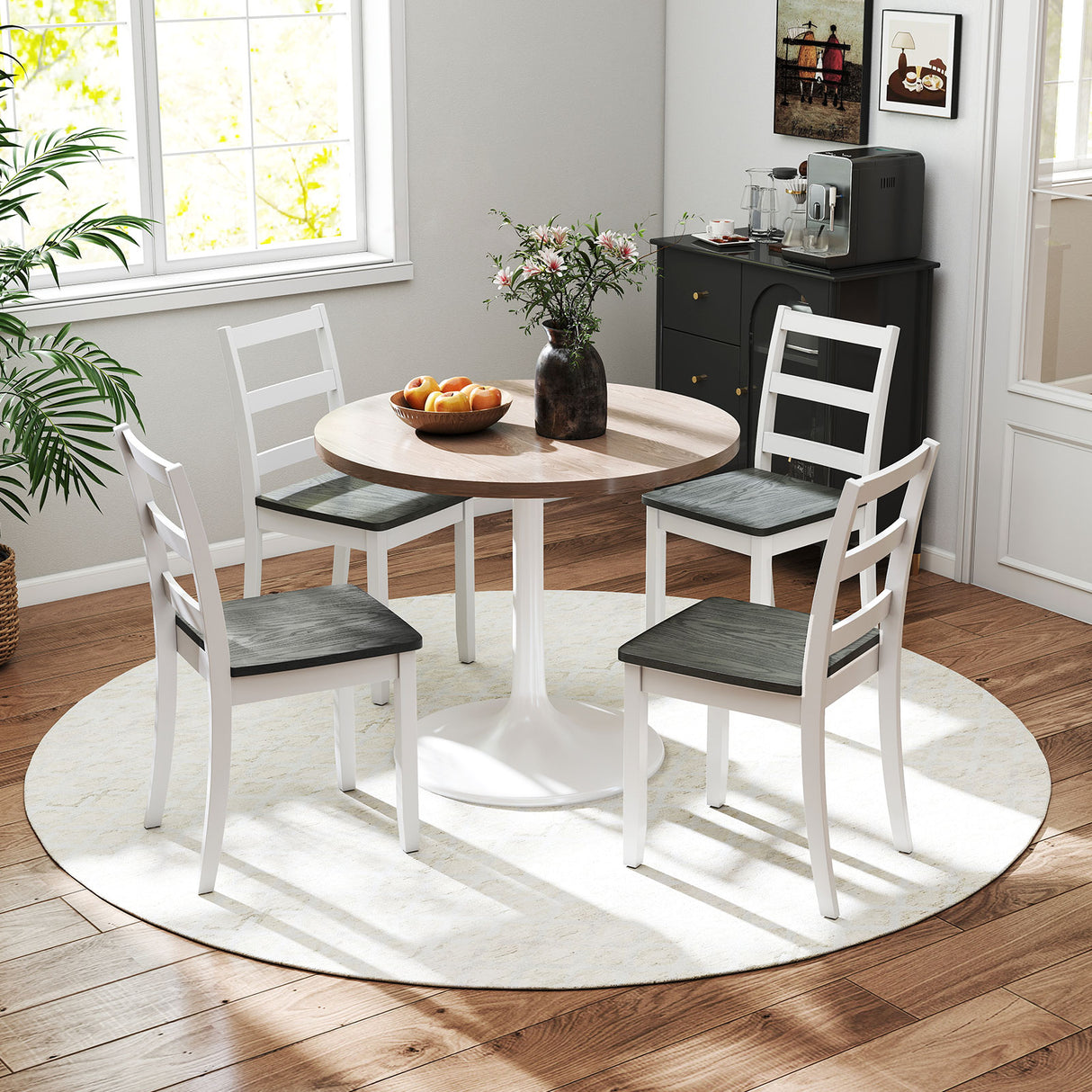 Set of 2 Wood Dining Chairs with Solid Rubber Wood Legs