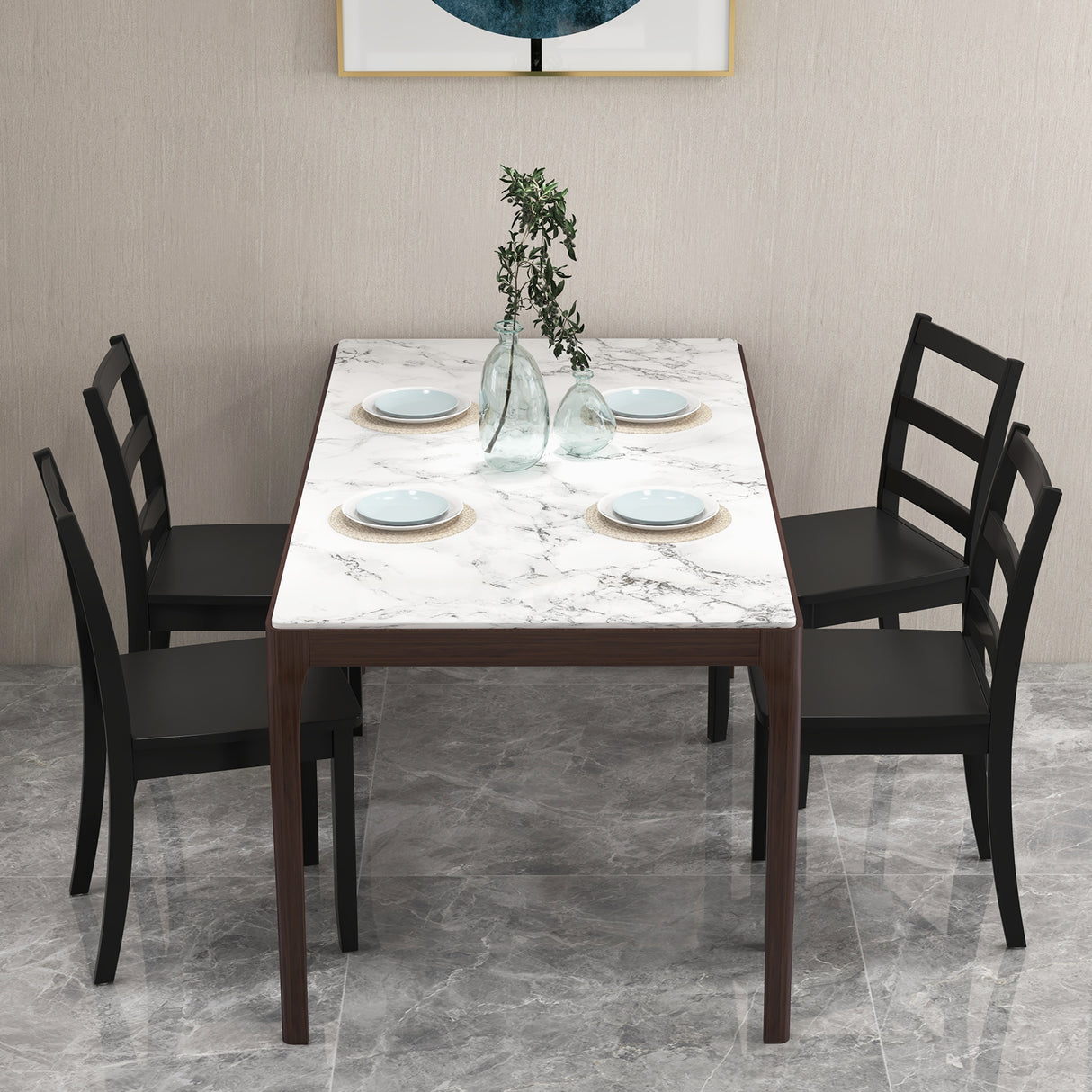 Set of 2 Wood Dining Chairs with Solid Rubber Wood Legs