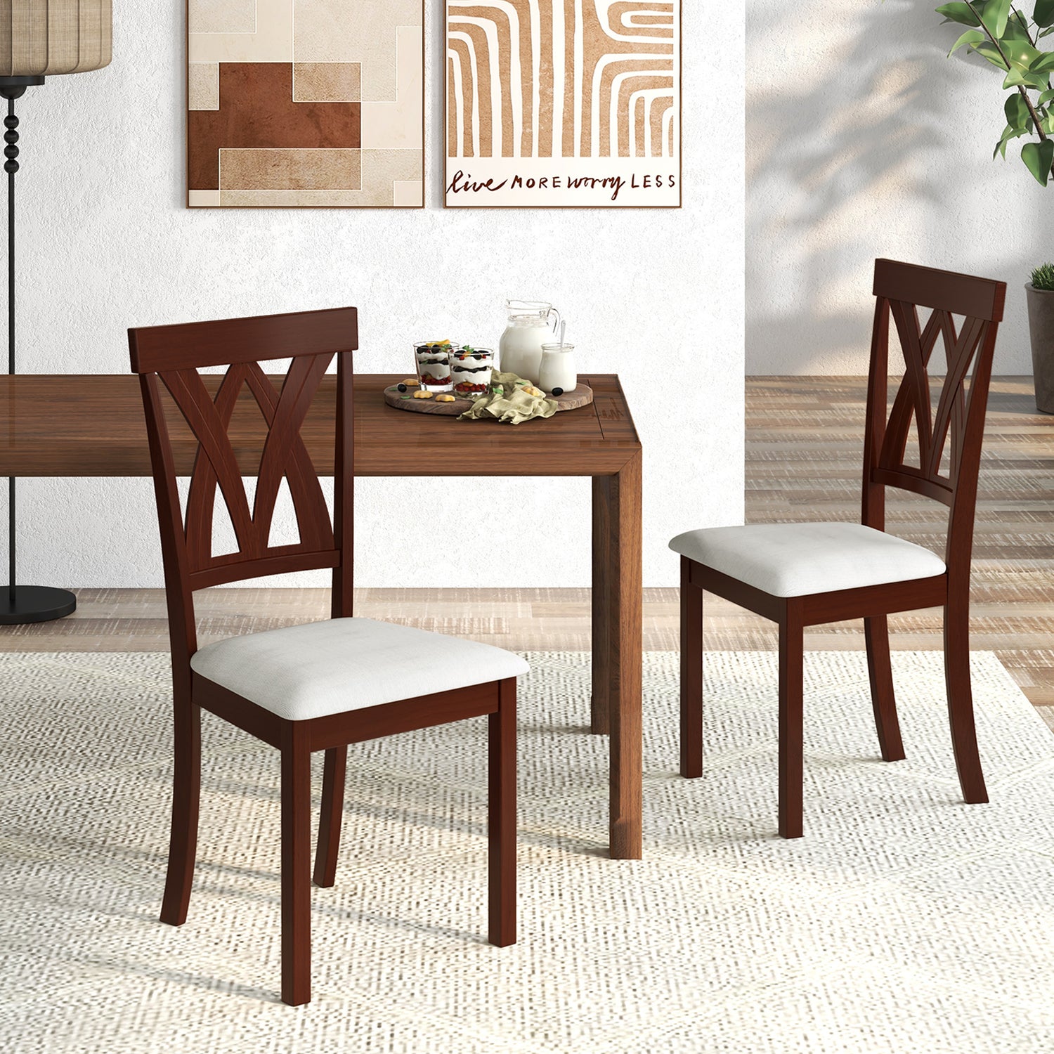 Set of 2 Wood Kitchen Chairs with Faux Leather Upholstered Seat
