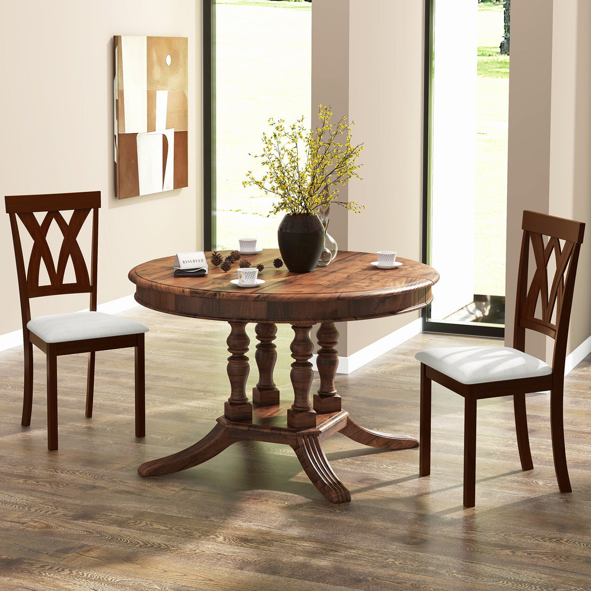 Set of 2 Wood Kitchen Chairs with Faux Leather Upholstered Seat