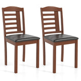 Set of 2 Wood Kitchen Chairs with Faux Leather Upholstered Seat