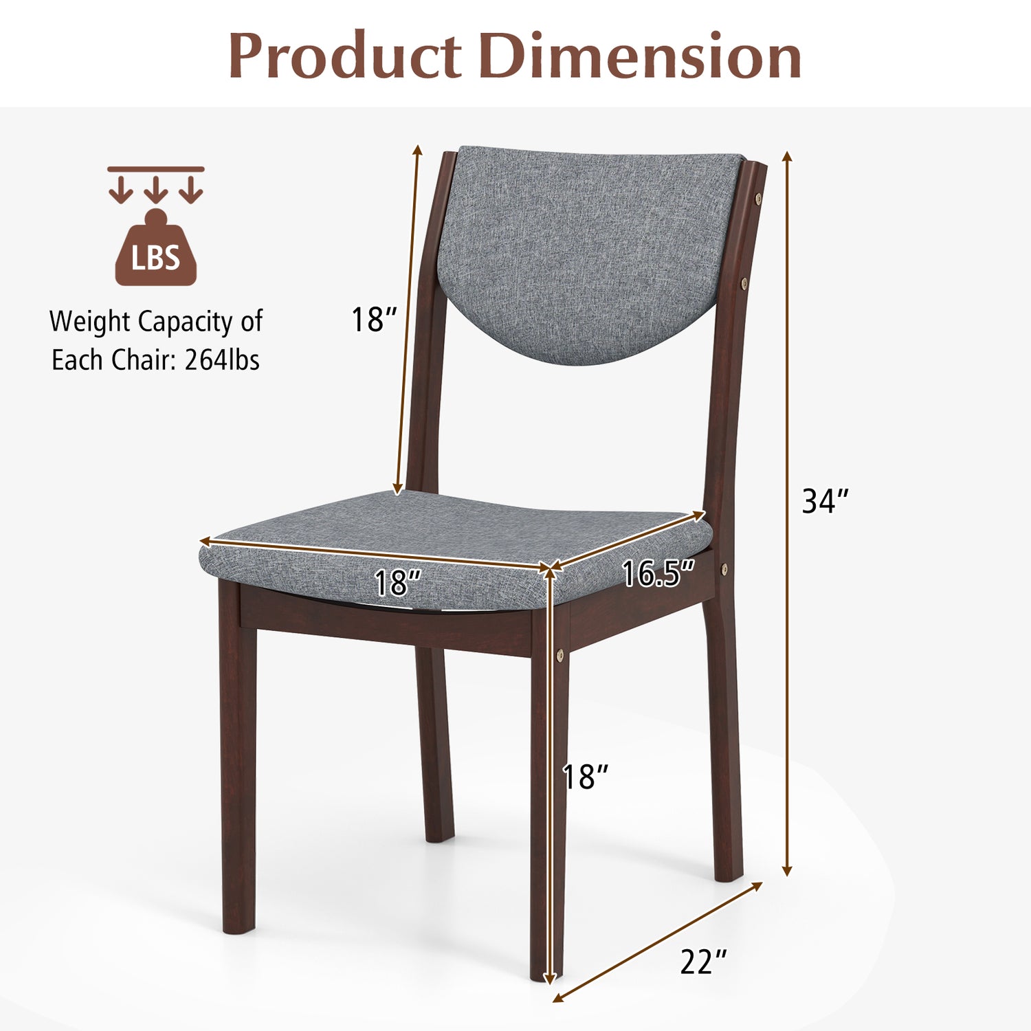 Set of 2 Wood Kitchen Chairs with Faux Leather Upholstered Seat