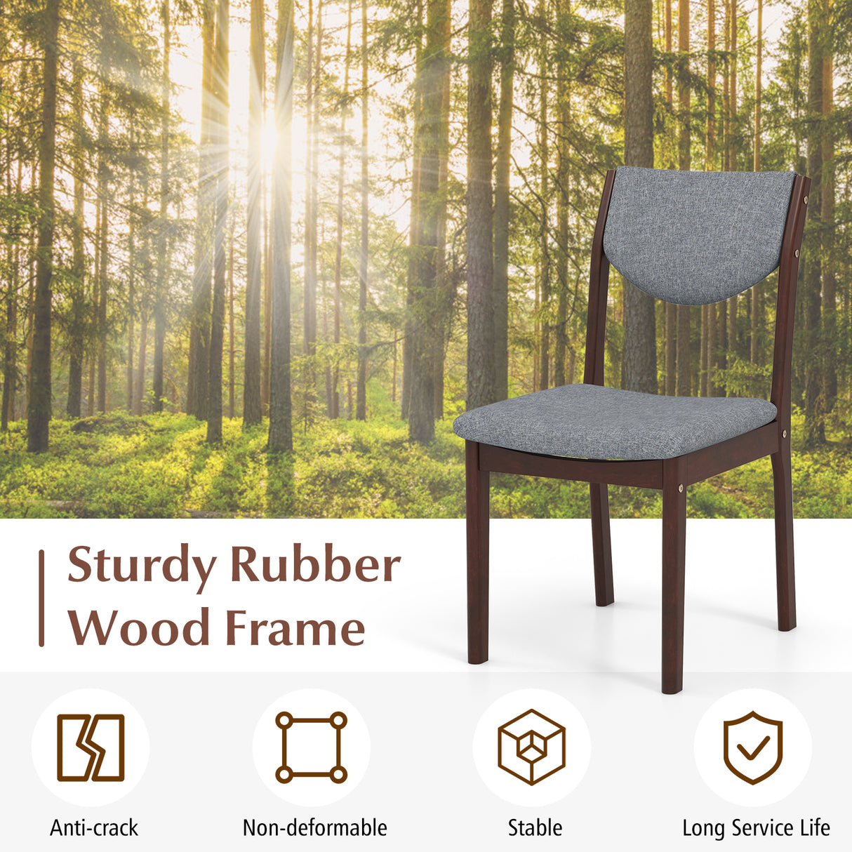 Set of 2 Wood Kitchen Chairs with Faux Leather Upholstered Seat