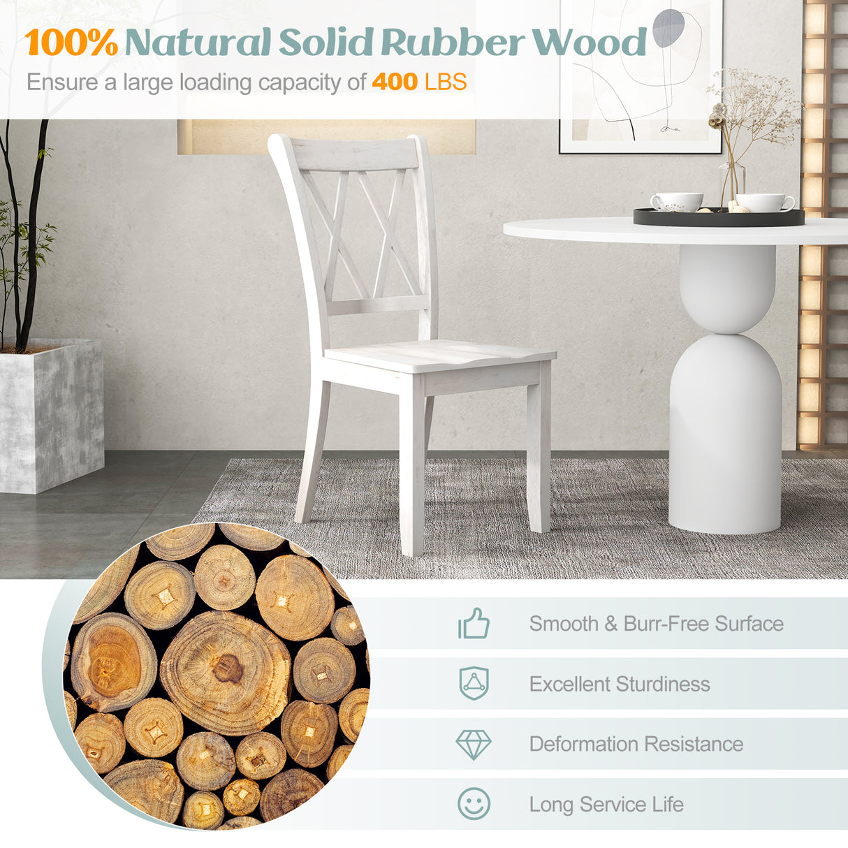 Set of 2 Cross Back Rubber Wood Dining Chairs
