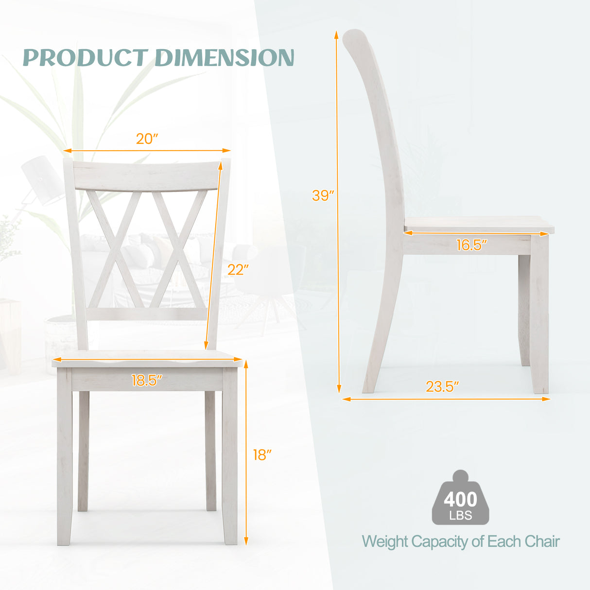 Set of 2 Cross Back Rubber Wood Dining Chairs