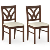 Set of 2 Wooden Dining Chairs Upholstered with Hollowed Backrest and Soft Padded Seat