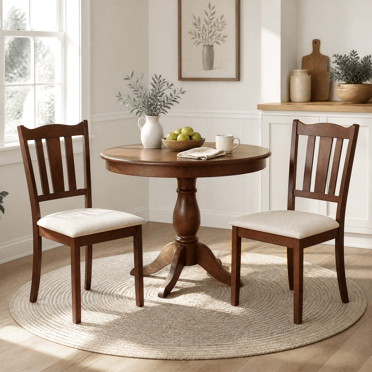 Set of 2 Wooden Dining Chair with Hollow Back and Soft-padded Cushion