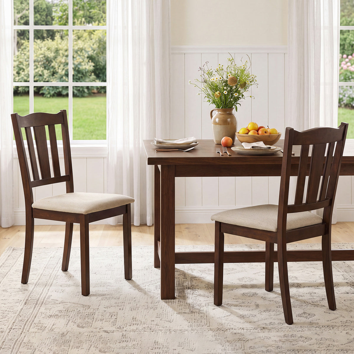 Set of 2 Wooden Dining Chair with Hollow Back and Soft-padded Cushion