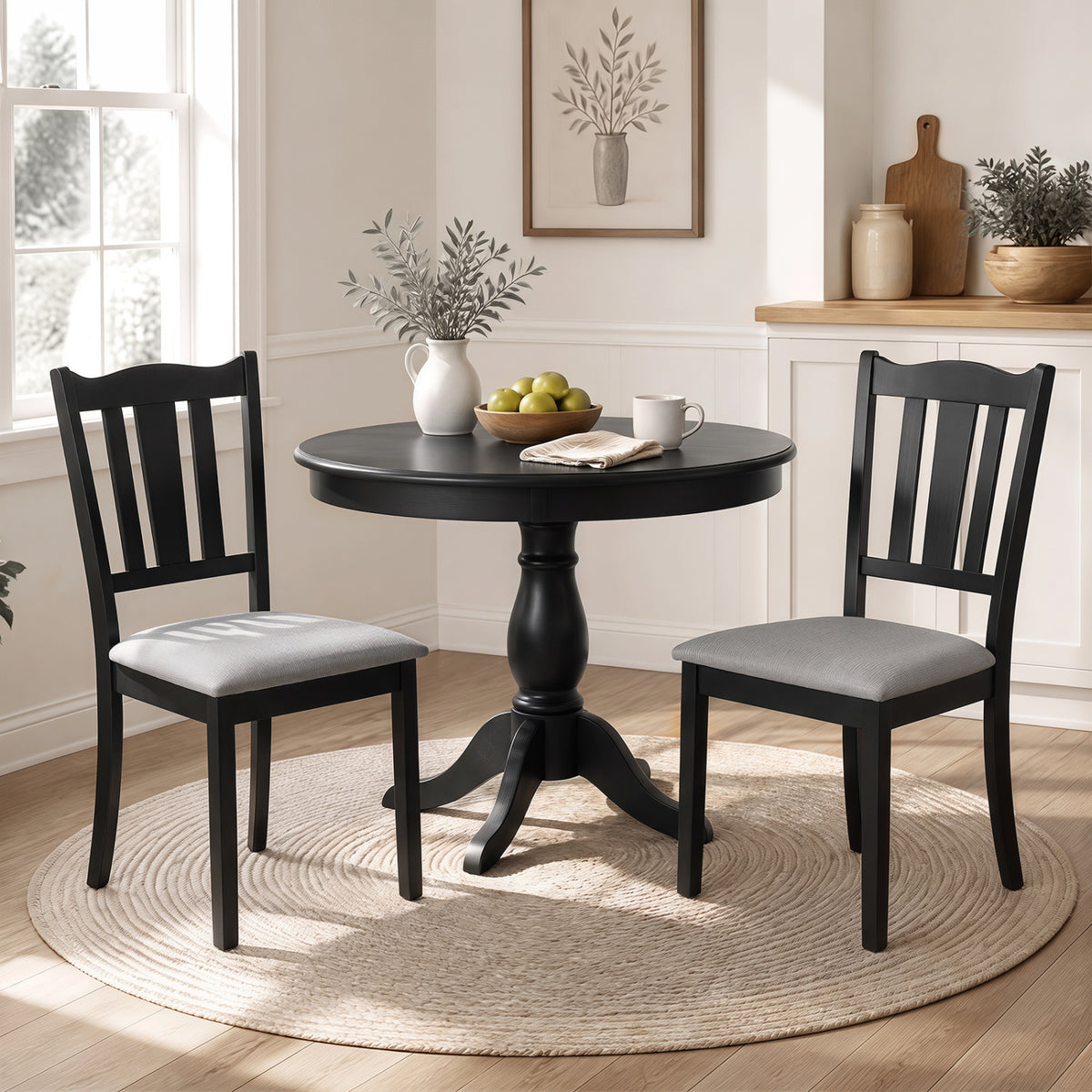 Set of 2 Wooden Dining Chair with Hollow Back and Soft-padded Cushion