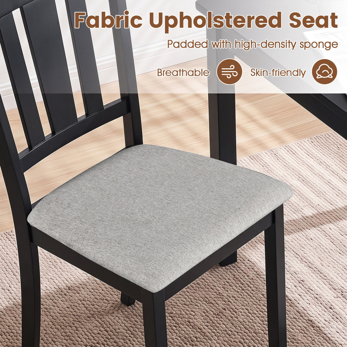 Set of 2 Wooden Dining Chair with Hollow Back and Soft-padded Cushion