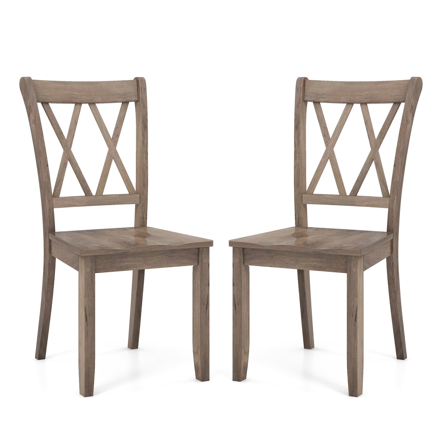 Set of 2 Cross Back Rubber Wood Dining Chairs