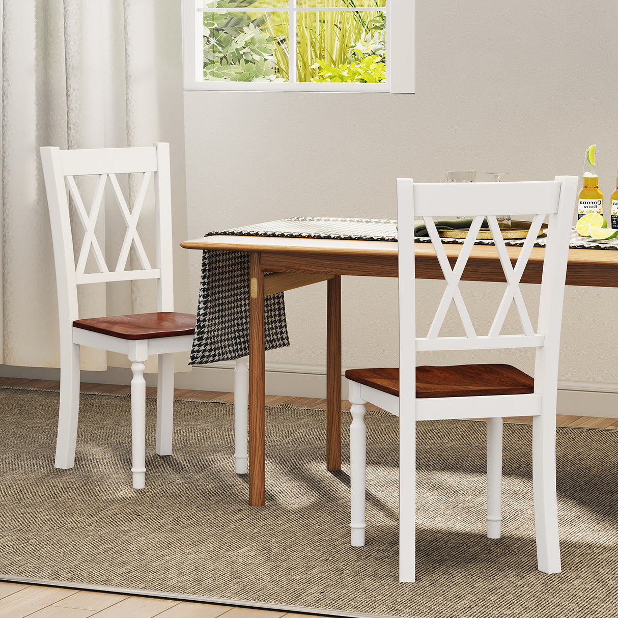 Set of 4 Wooden Farmhouse Kitchen Chairs with Rubber Wood Seat