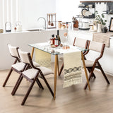 Set of 2 Wooden Folding Dining Chair with Linen Fabric Padded Seat and Backrest
