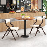 Set of 2 Wooden Folding Dining Chair with Linen Fabric Padded Seat and Backrest