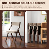 Set of 2 Wooden Folding Dining Chair with Linen Fabric Padded Seat and Backrest
