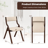 Set of 2 Wooden Folding Dining Chair with Linen Fabric Padded Seat and Backrest