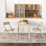 Set of 2 Wooden Folding Dining Chair with Linen Fabric Padded Seat and Backrest
