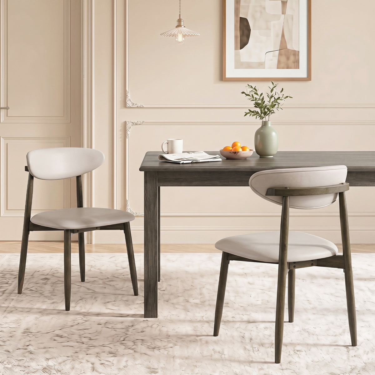 Set of 2 Wooden Modern Upholstered Dining Chairs with Curved Backrest