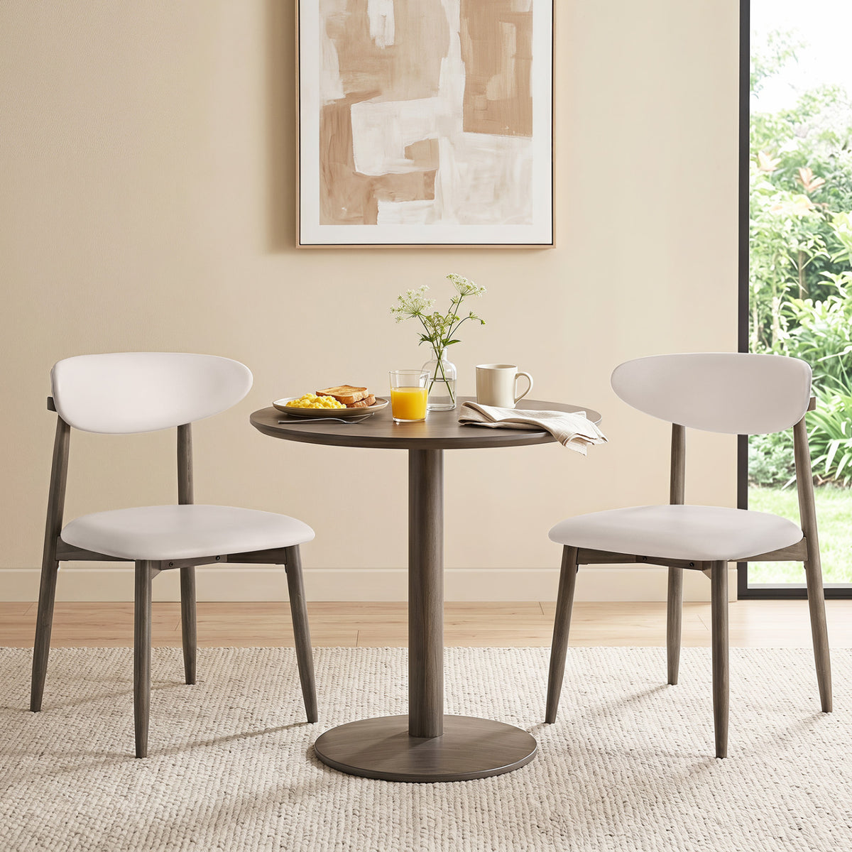 Set of 2 Wooden Modern Upholstered Dining Chairs with Curved Backrest