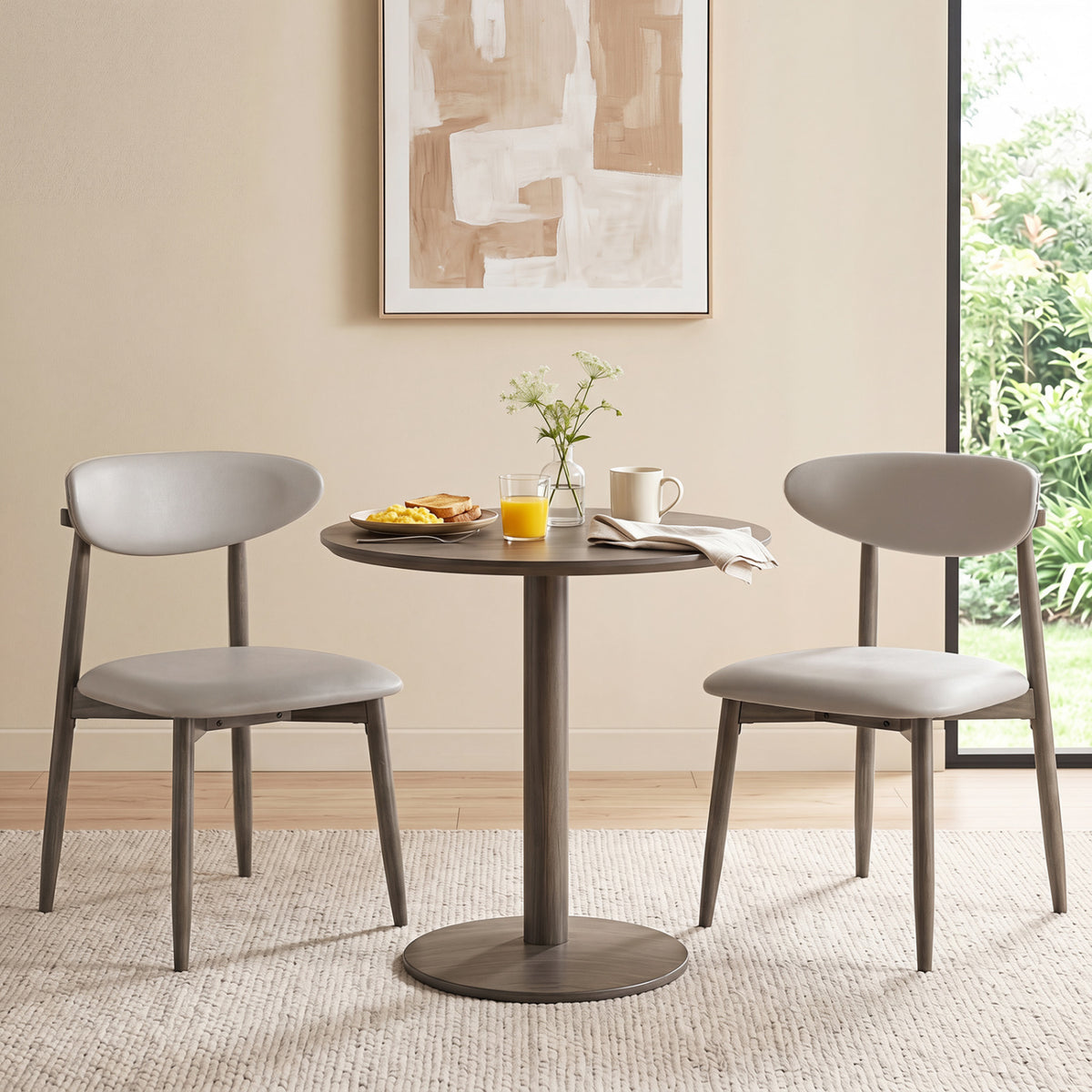 Set of 2 Wooden Modern Upholstered Dining Chairs with Curved Backrest