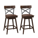 Set of 2 Wooden Swivel Bar Stools with Open X Back and Footrest-24 inches