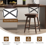 Set of 2 Wooden Swivel Bar Stools with Open X Back and Footrest-24 inches