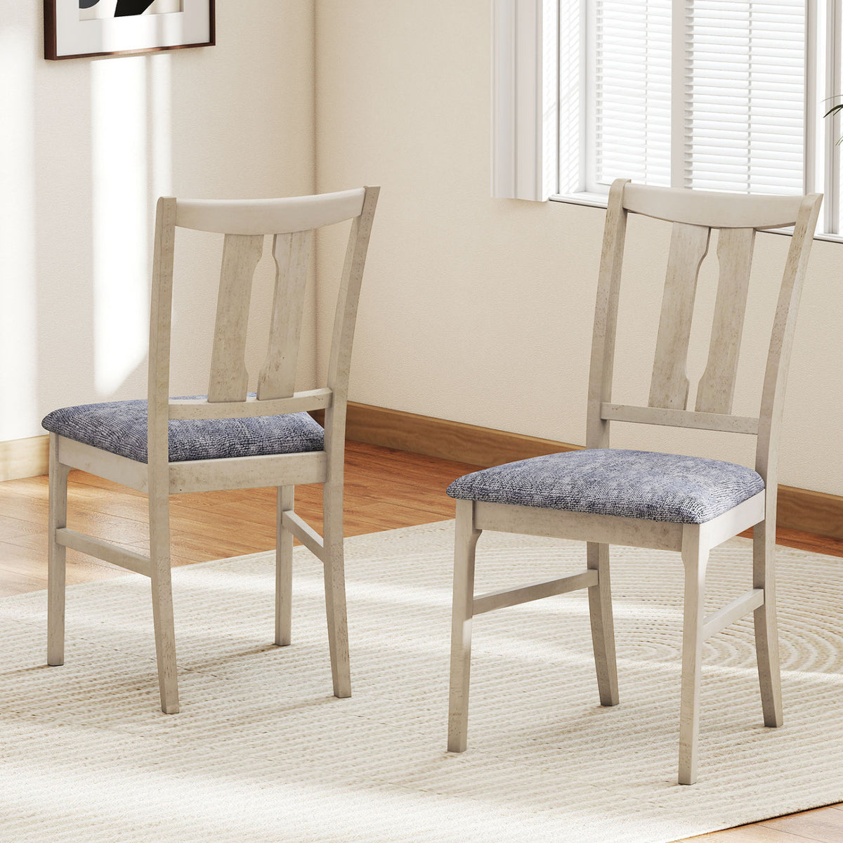 Set of 2 Wooden Upholstered Dining Chairs with High Curved Back