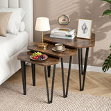 Set of 3 Nesting Coffee Tables with Engineered Wood Top and Metal Frame for Living Room-Rustic Brown