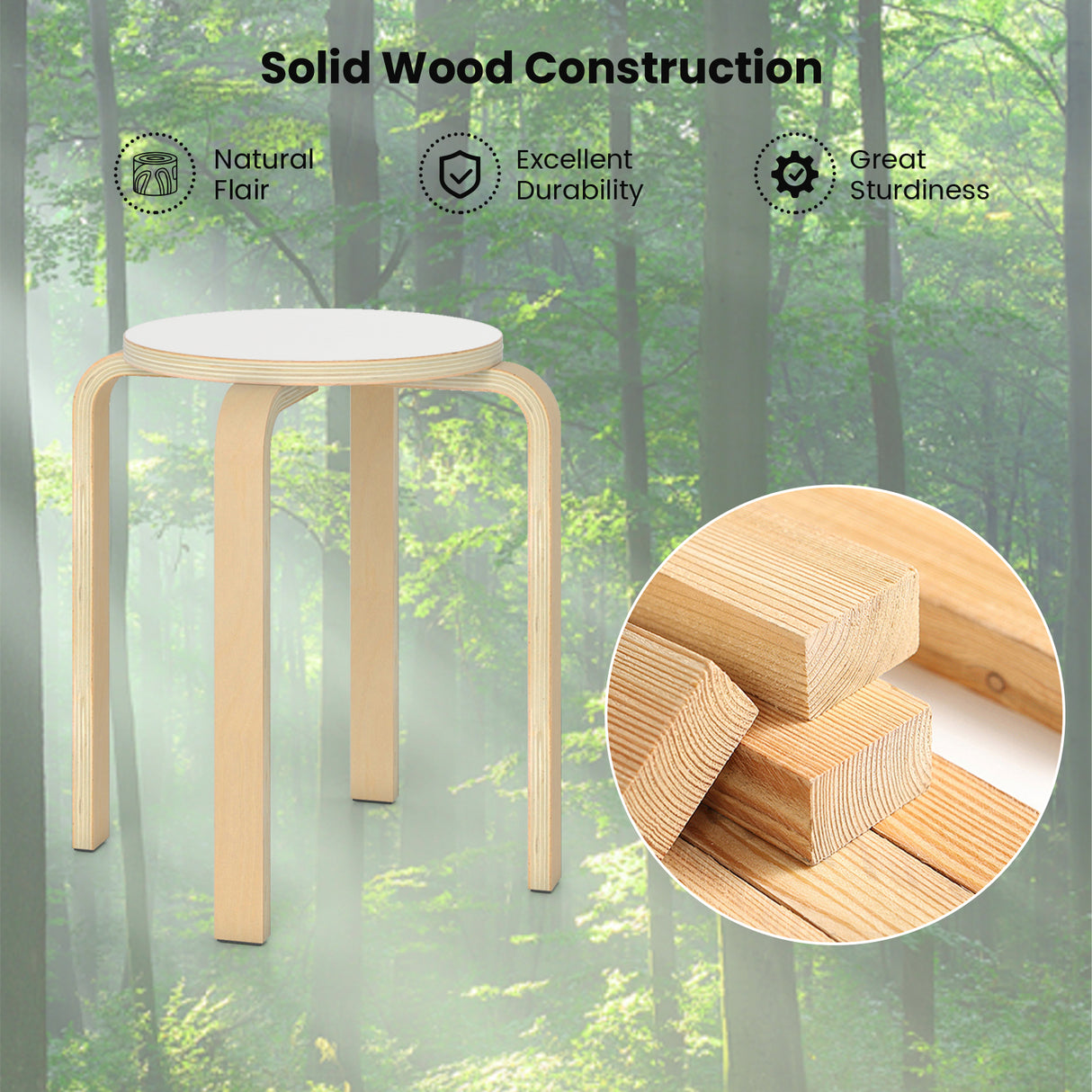 Set of 4 18 Inch Wood Home Backless Dining Chairs