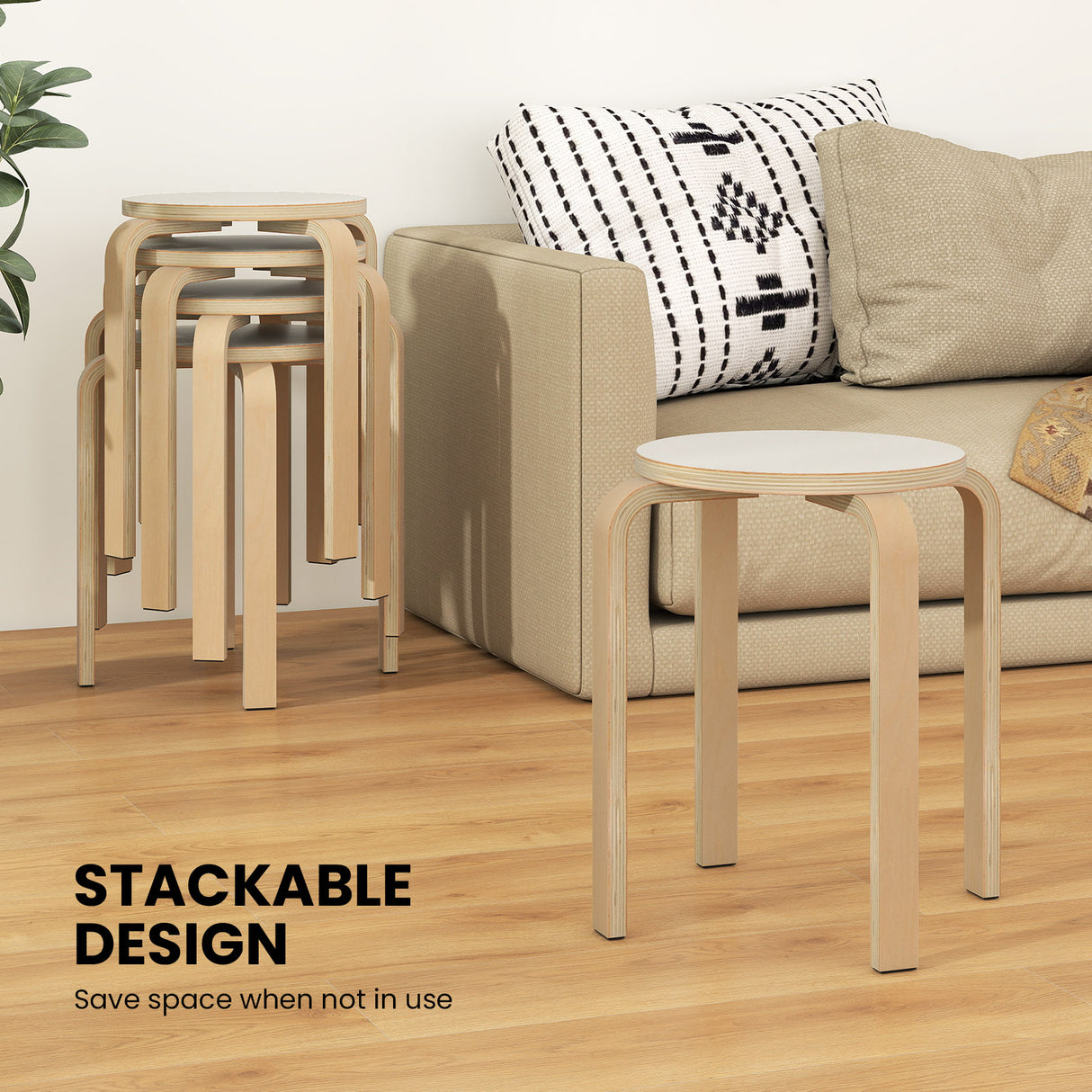 Set of 4 18 Inch Wood Home Backless Dining Chairs