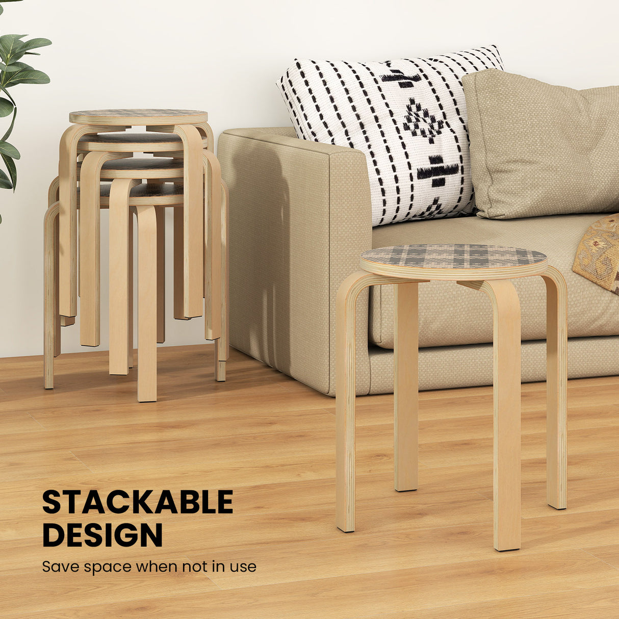 Set of 4 18 Inch Wood Home Backless Dining Chairs
