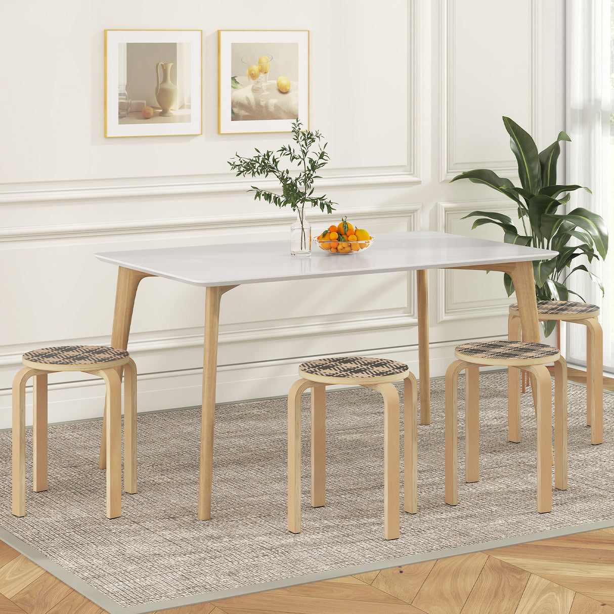 Set of 4 18 Inch Wood Home Backless Dining Chairs