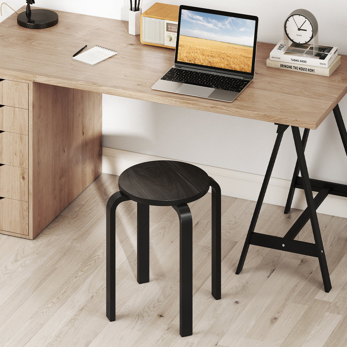Set of 4 18 Inch Wood Home Backless Dining Chairs