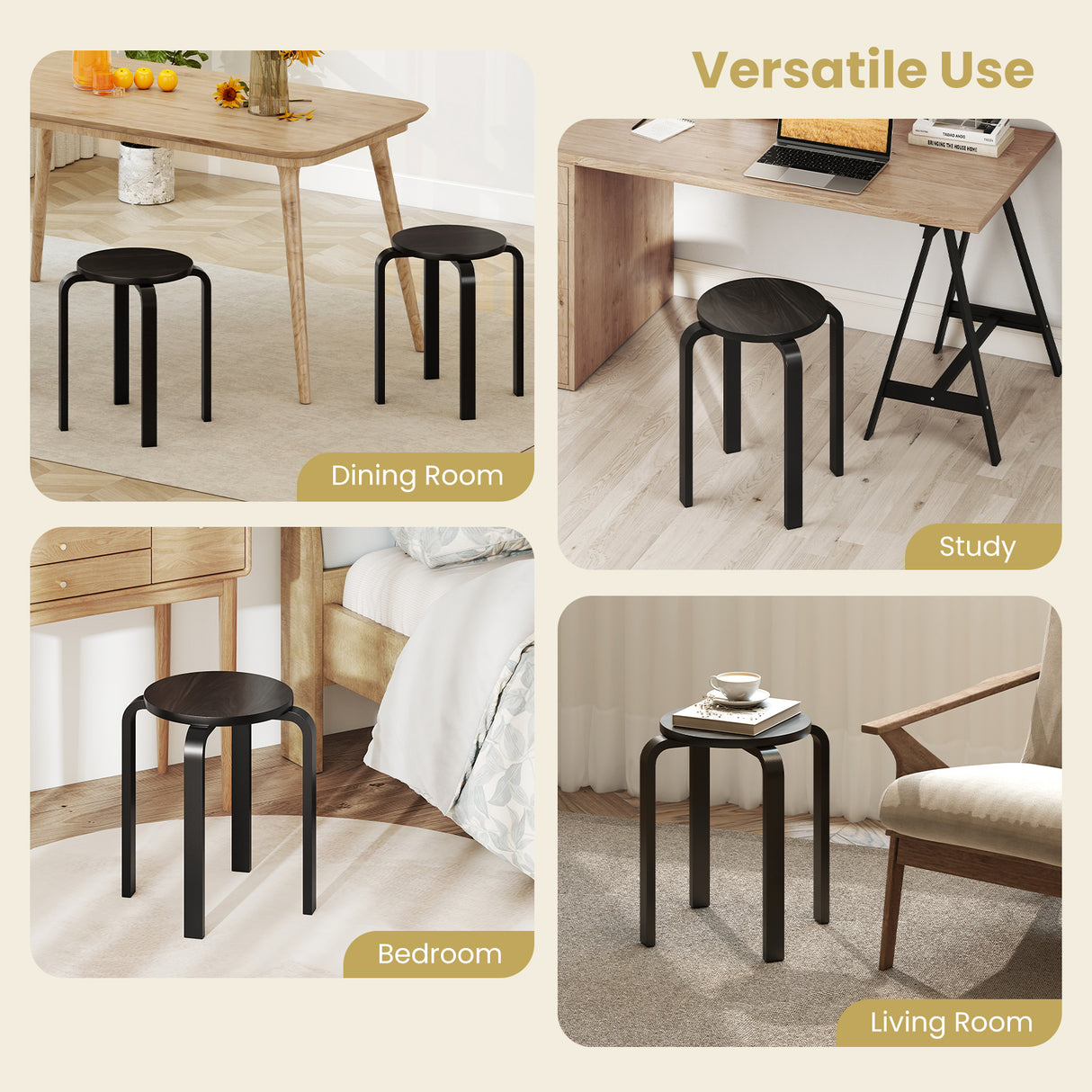 Set of 4 18 Inch Wood Home Backless Dining Chairs