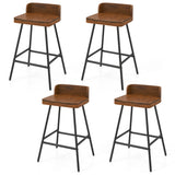 Set of 4 24" Industrial Rubber Wood Bar Stool with Low Back Metal Legs and Footrest