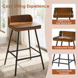 Set of 4 24" Industrial Rubber Wood Bar Stool with Low Back Metal Legs and Footrest