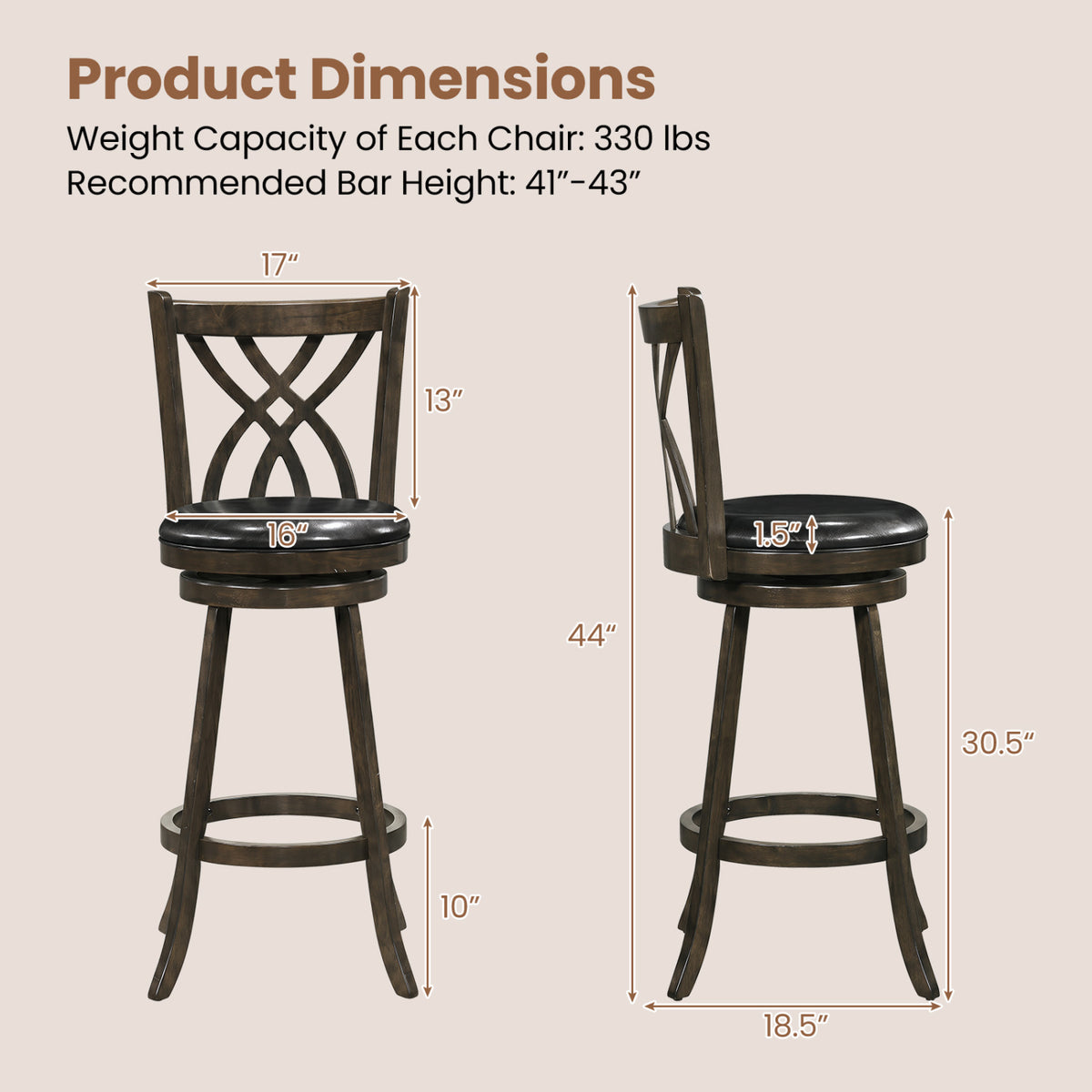 Set of 4 29" Counter Height Bar Stools with Rubber Wood Frame-Gray
