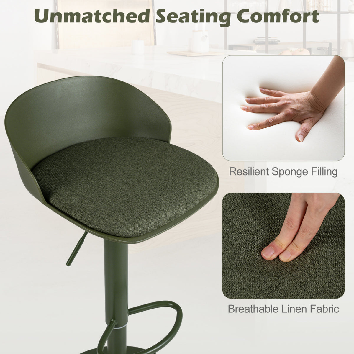 Set of 4 Adjustable Swivel Bar Stools w/ Back & Footrest 330 LBS for Dining
