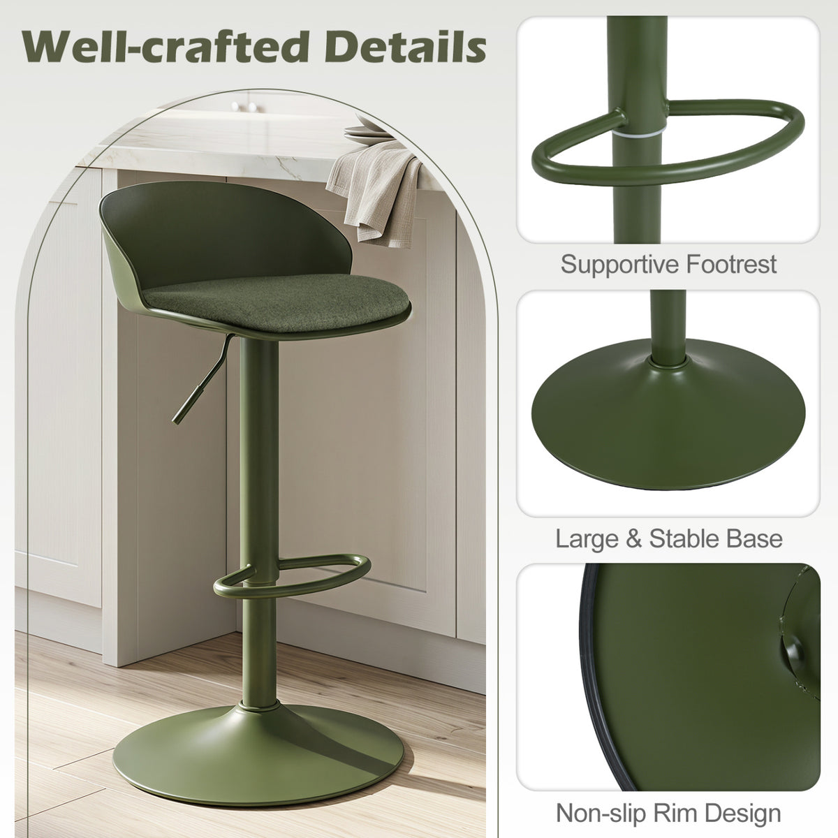 Set of 4 Adjustable Swivel Bar Stools w/ Back & Footrest 330 LBS for Dining