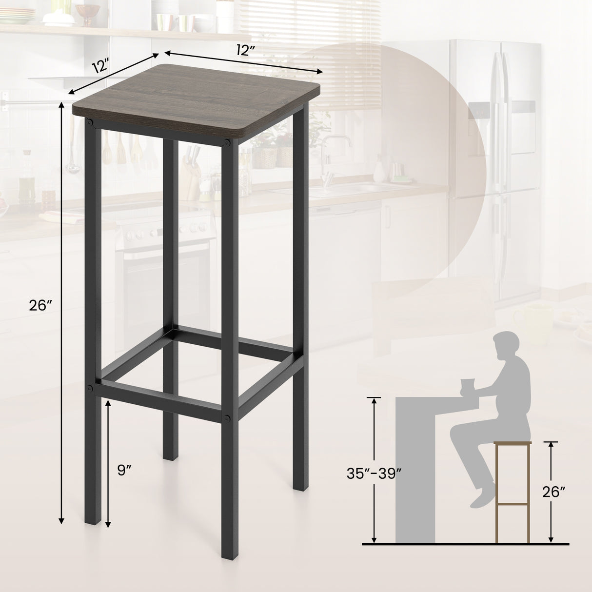 Set of 4 Bar Stool Set 26 Inch Bar Chair with Metal Legs and Footrest