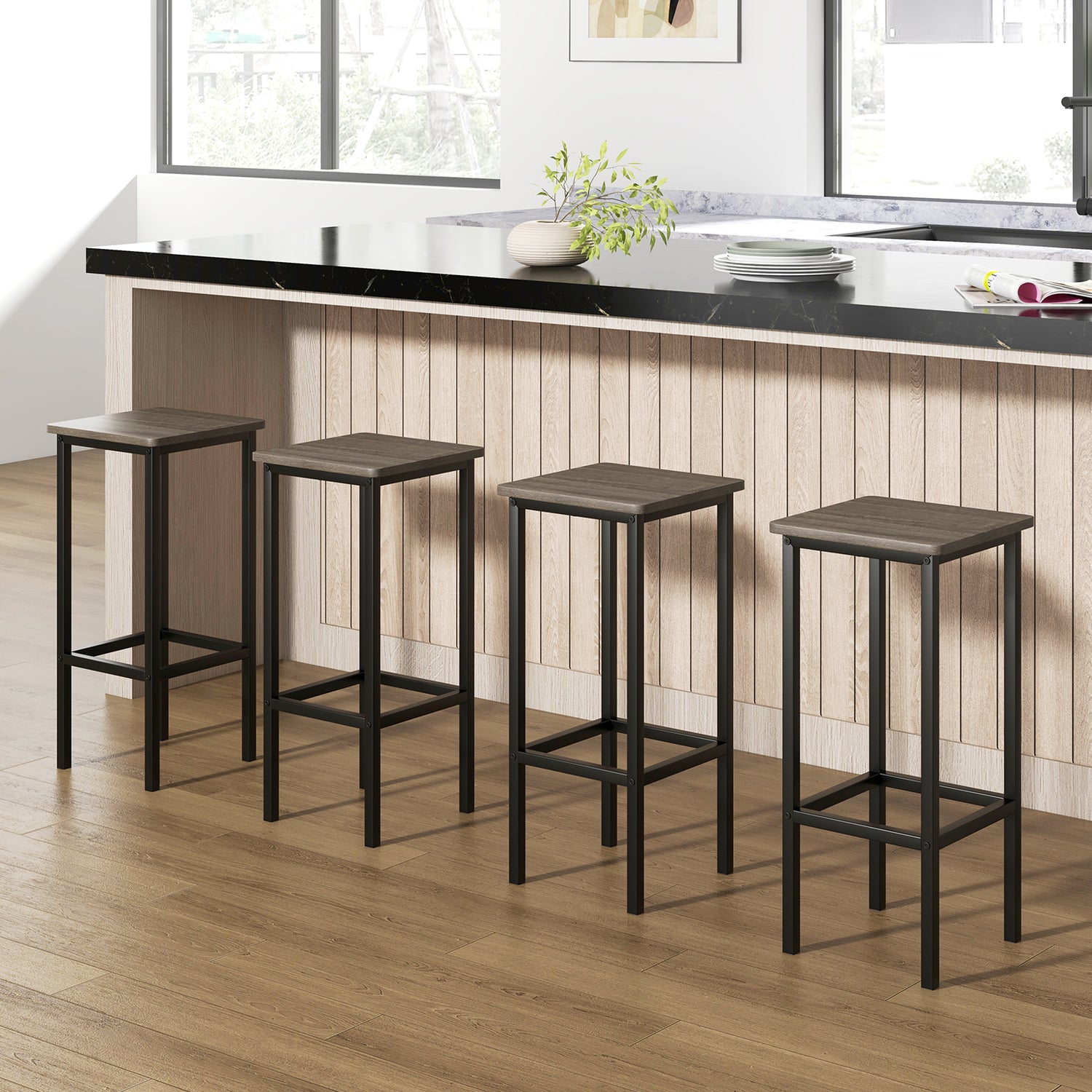 Set of 4 Bar Stool Set 26 Inch Bar Chair with Metal Legs and Footrest
