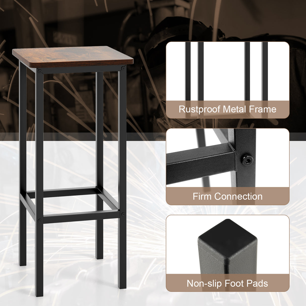 Set of 4 Bar Stool Set 26 Inch Bar Chair with Metal Legs and Footrest