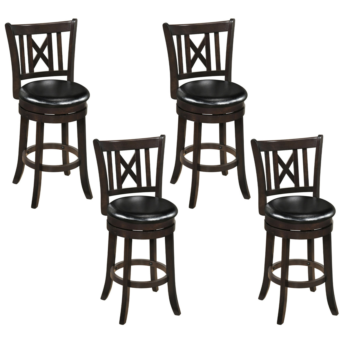 Set of 4 Bar Stools Swivel Bar Chairs with Hollowed Backrest and Footrest-26/Footrest-30 inches