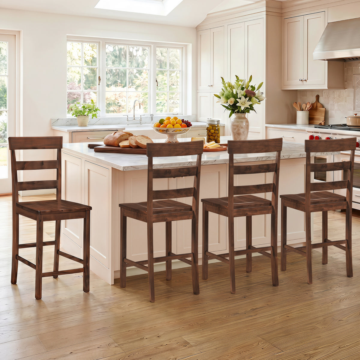 Set of 2/4 Counter Height Bar Stools with Rubber Wood Frame for Home Dining Room