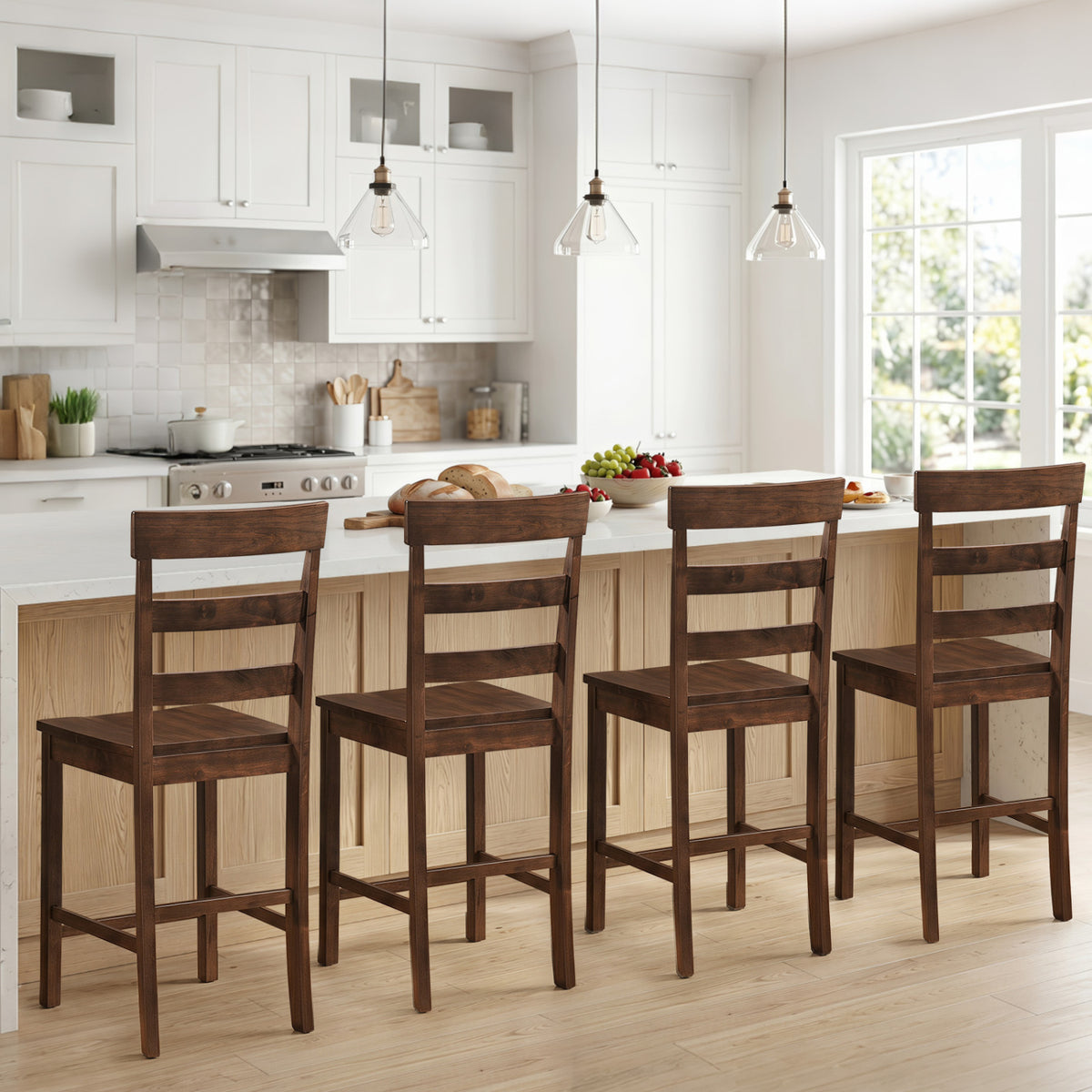 Set of 2/4 Counter Height Bar Stools with Rubber Wood Frame for Home Dining Room