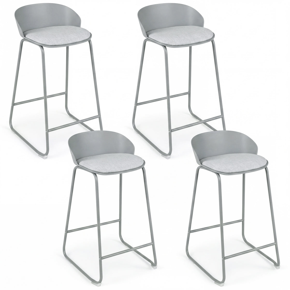 Set of 4 Counter Height Bar Stools with Curved Backrest and Metal Frame for Kitchen Dining