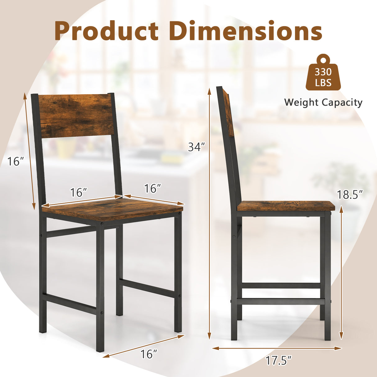 Set of 4 Dining Chairs with Metal Legs and Slanted Back